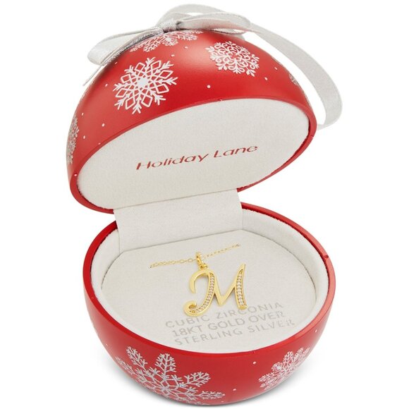Holiday Lane Cubic Zirconia Initial Pendant Necklace in 18k Gold-Plated Silver - Picture 3 of 4